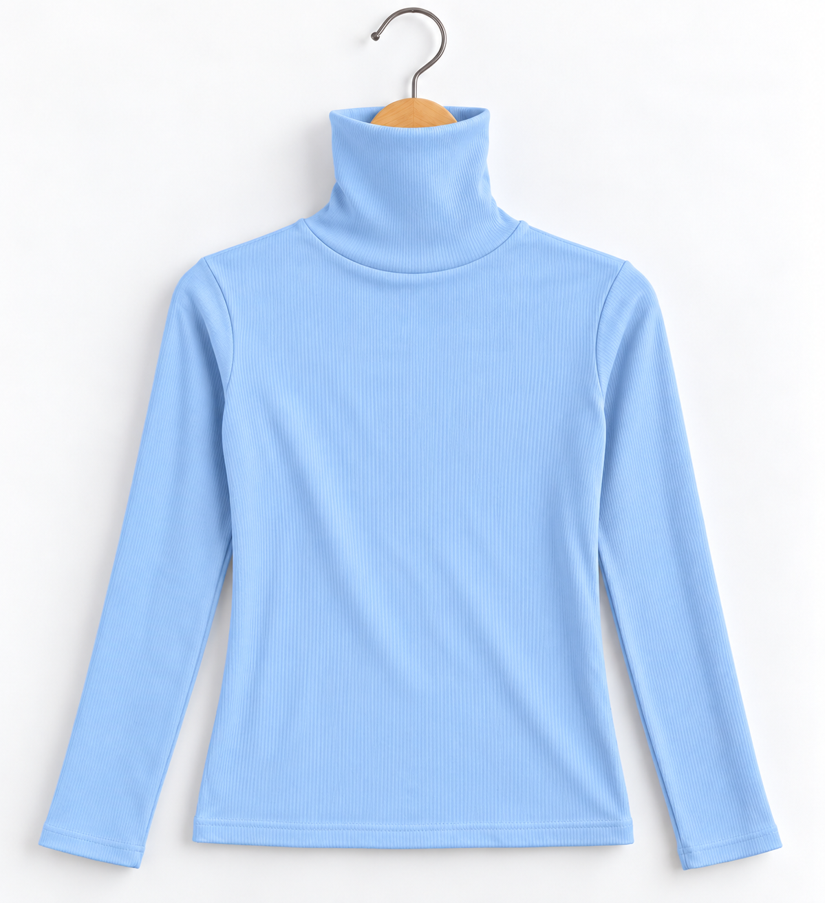 High Collar Full Sleeve Ribbed Top Sky