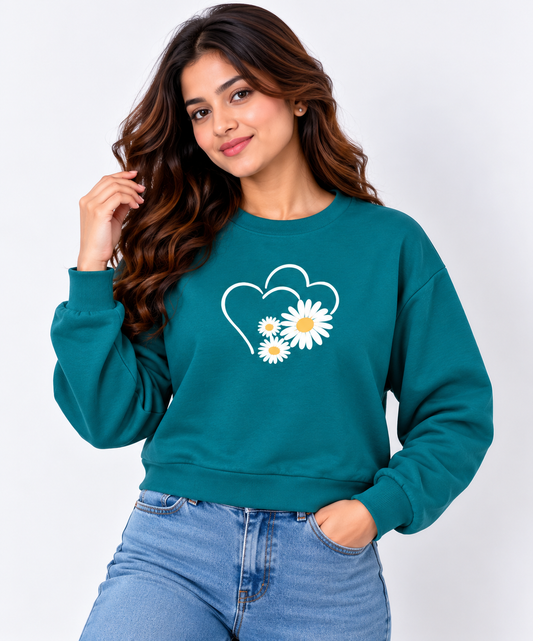Floral Heart Print Sweatshirt Green