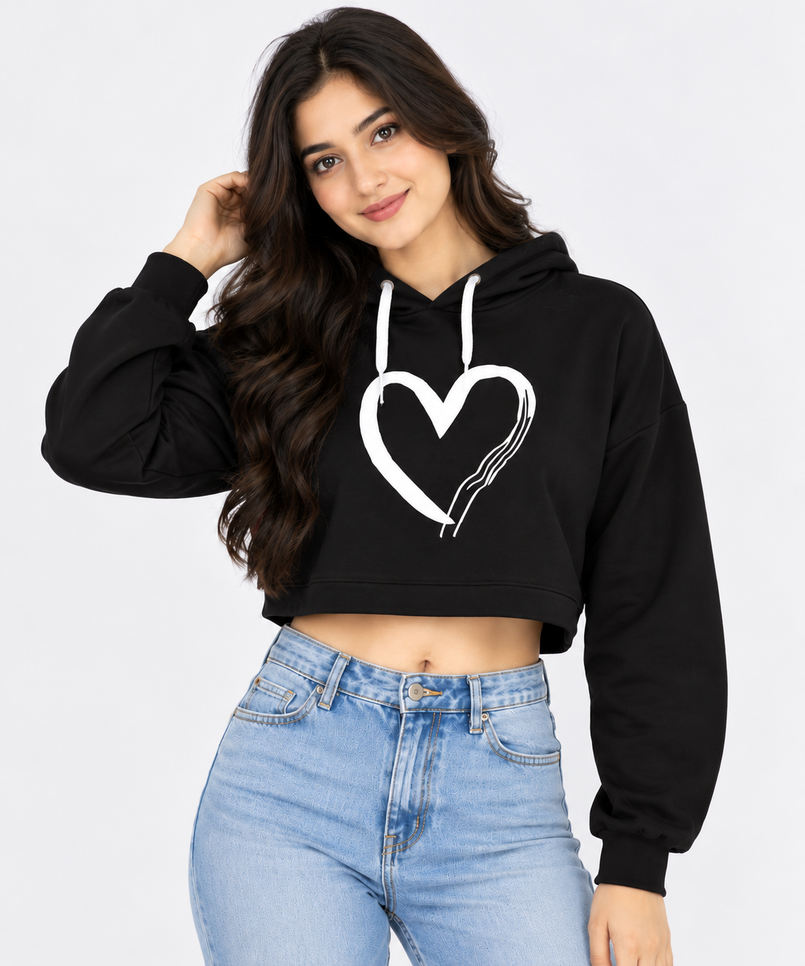 One Heart Cropped Hoodie Black
