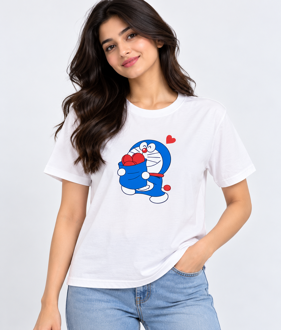 Doraemon Heart Graphic Regular Fit T-Shirt White
