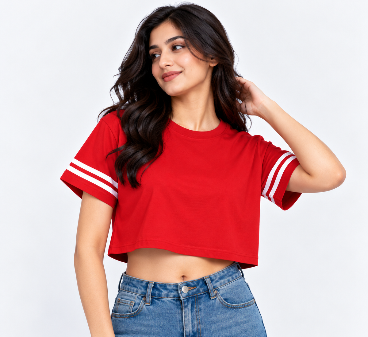 Sporty Double Stripe Crop T-Shirt Red