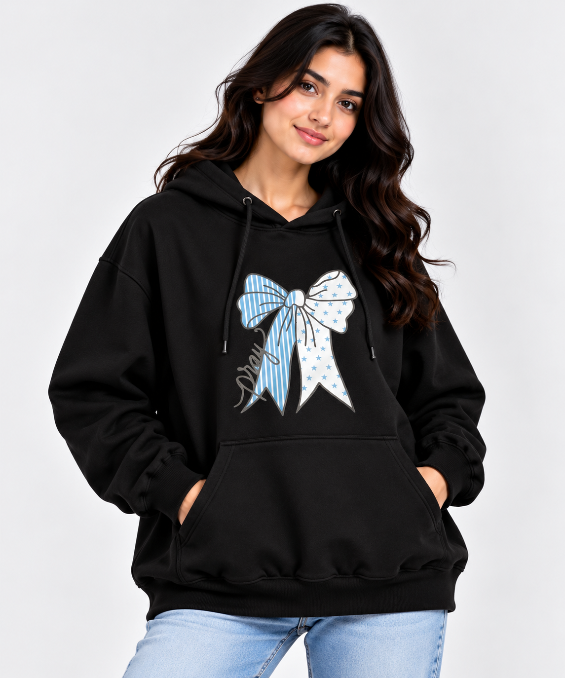 Pray Bow Graphic Hoodie Black