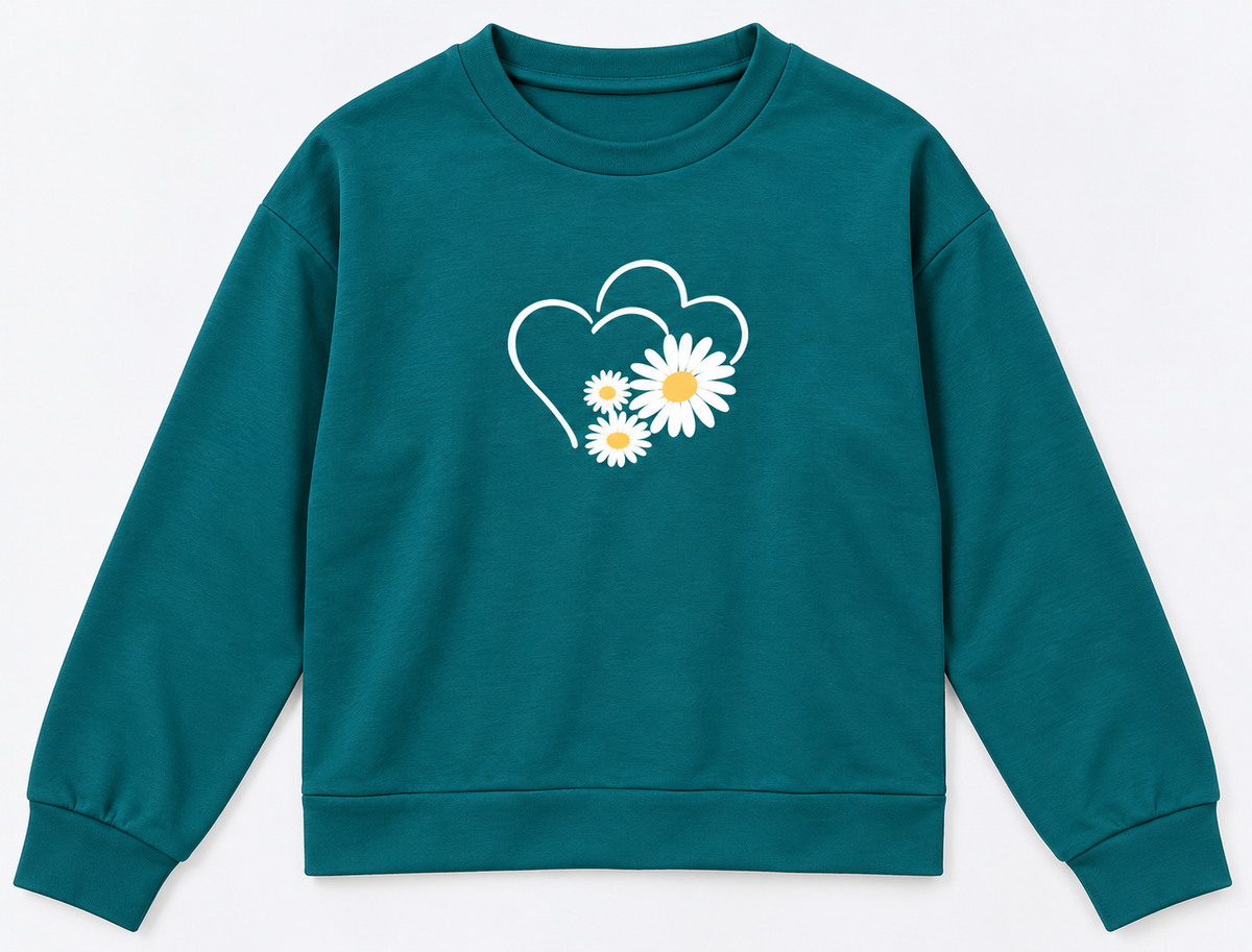 Floral Heart Print Sweatshirt Green