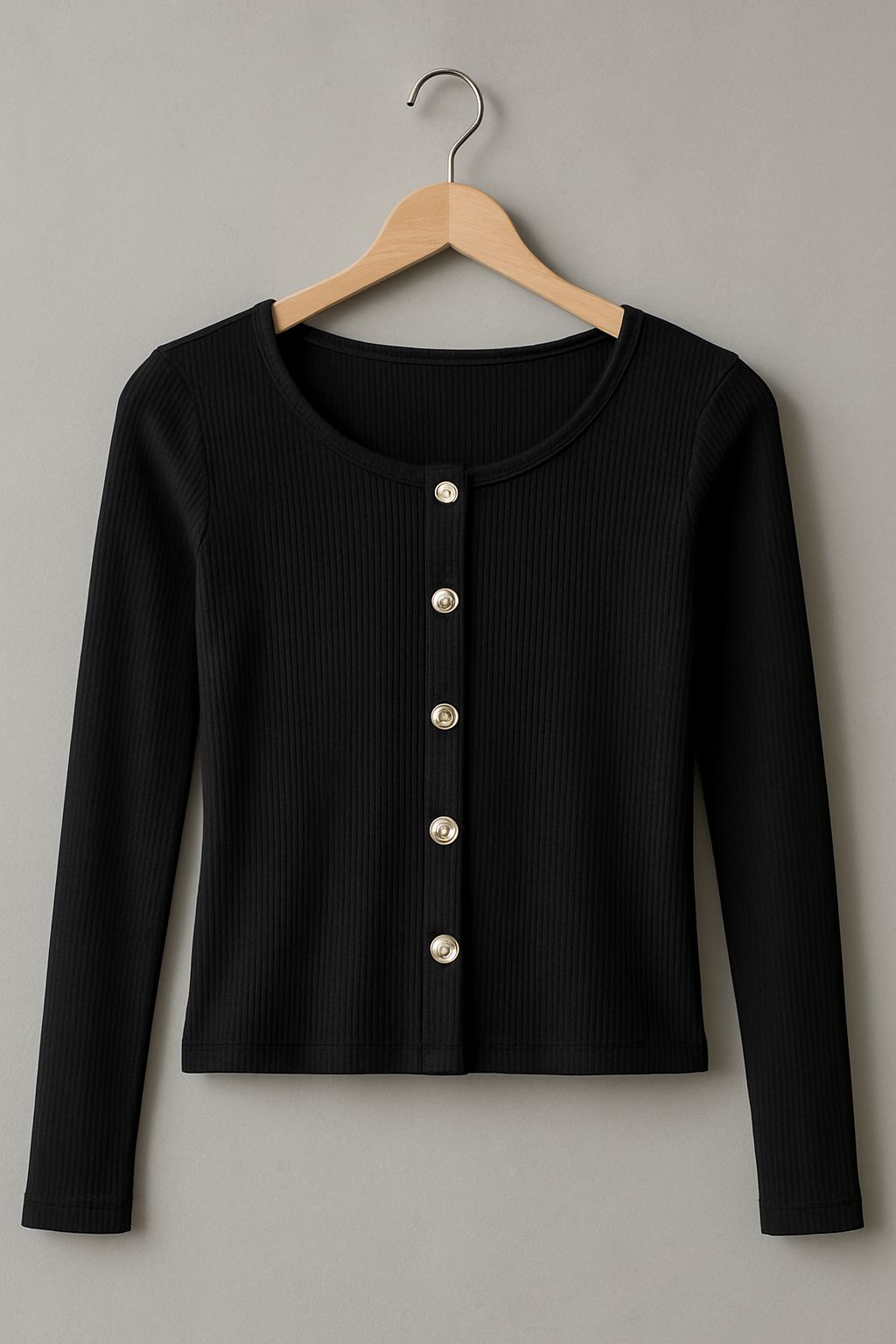 Round Neck Full Sleeves Button Top