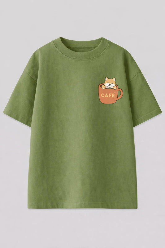 Cafe Pocket Cat Premium Oversized Tee