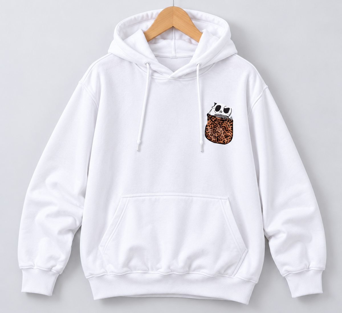 Leopard Print Pocket Graphic Oversized Hoodie White