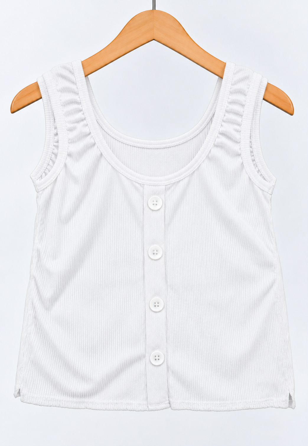 Ribbed Four-Button Tank Top White
