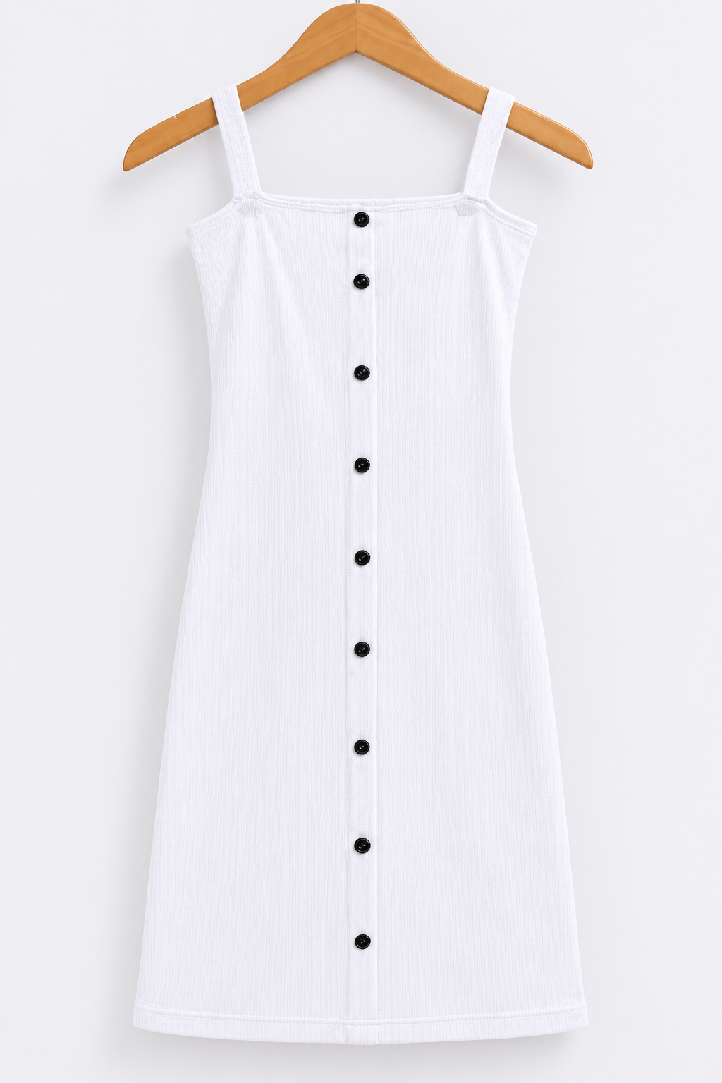 Ribbed Button-Front Cami Dress White