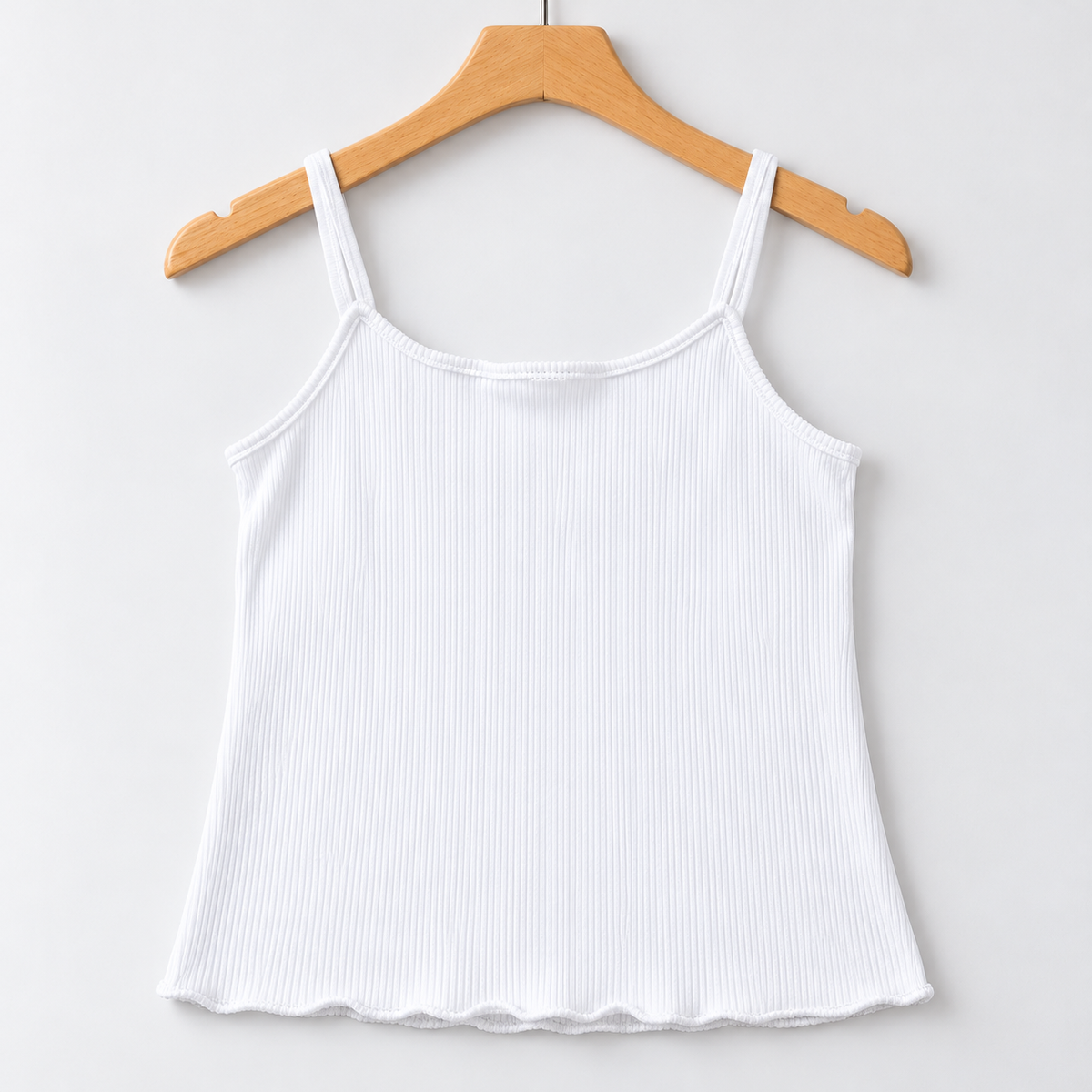 Ribbed Lettuce-Edge Cami Top White