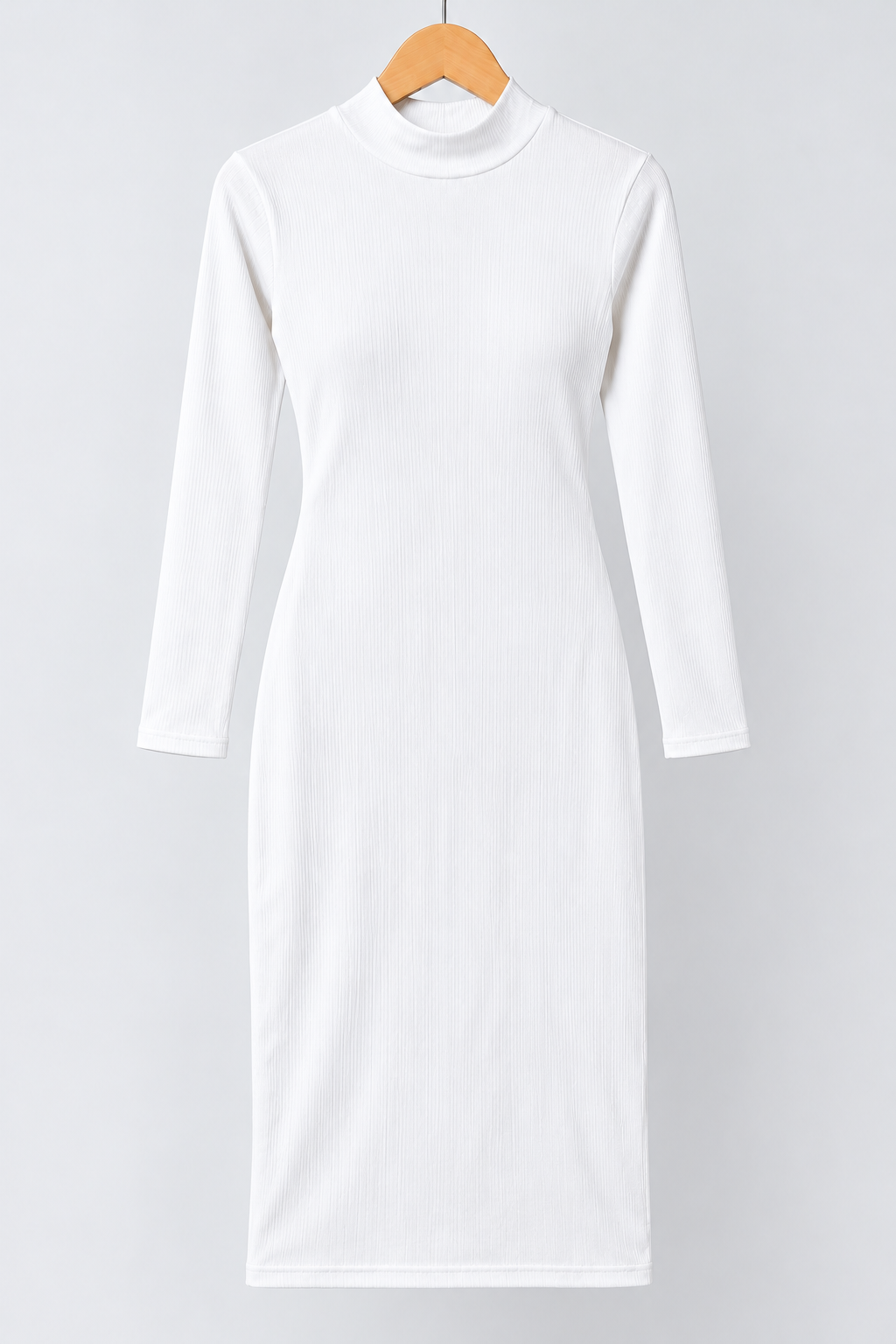 Ribbed Mock Neck Midi Dress White