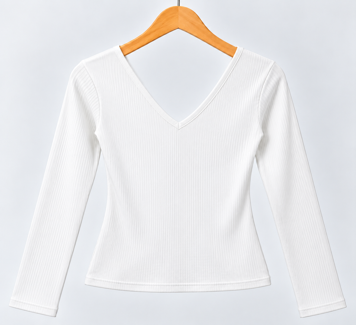 Deep V Neck Full Sleeves Top White