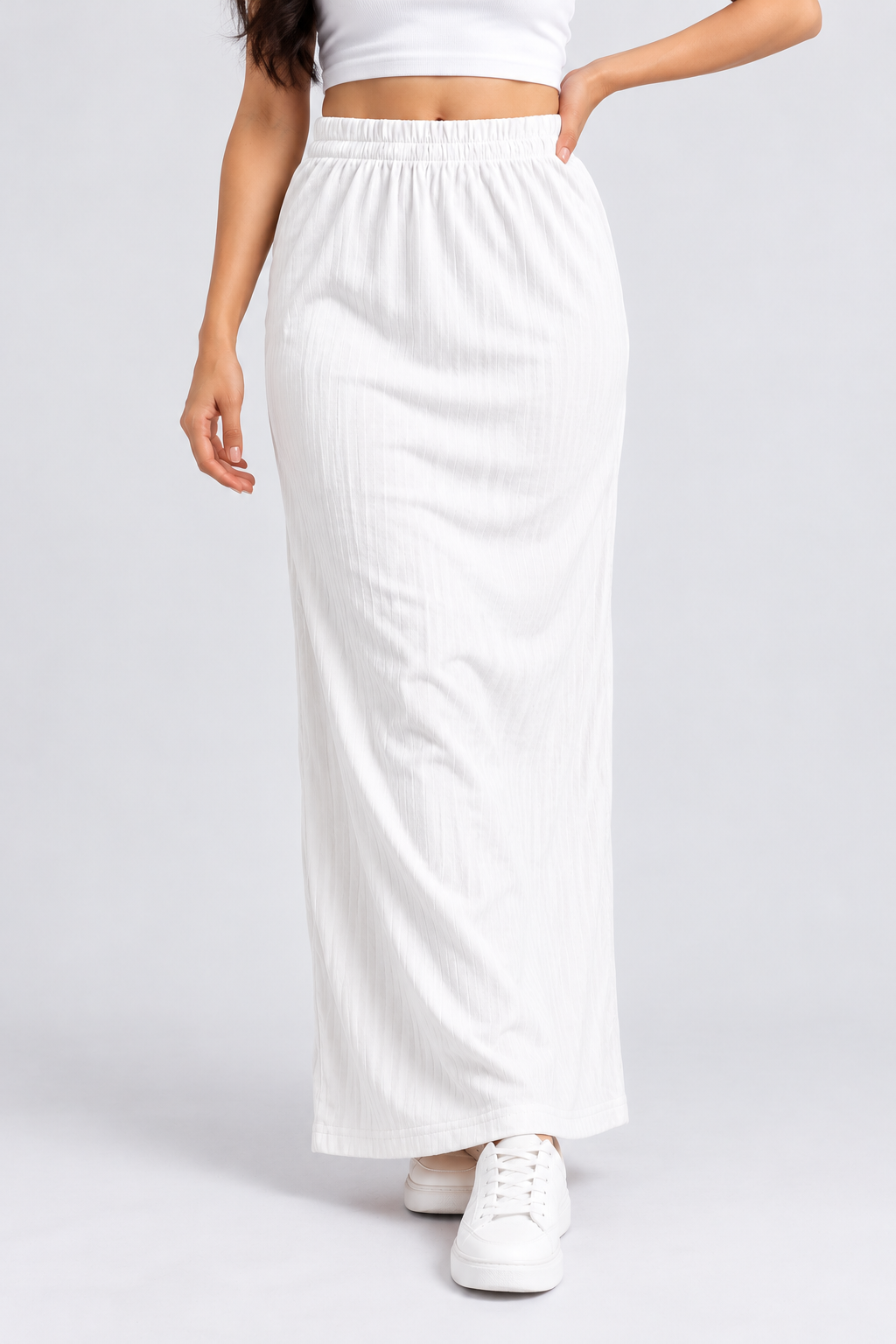 Ribbed Maxi Skirt White