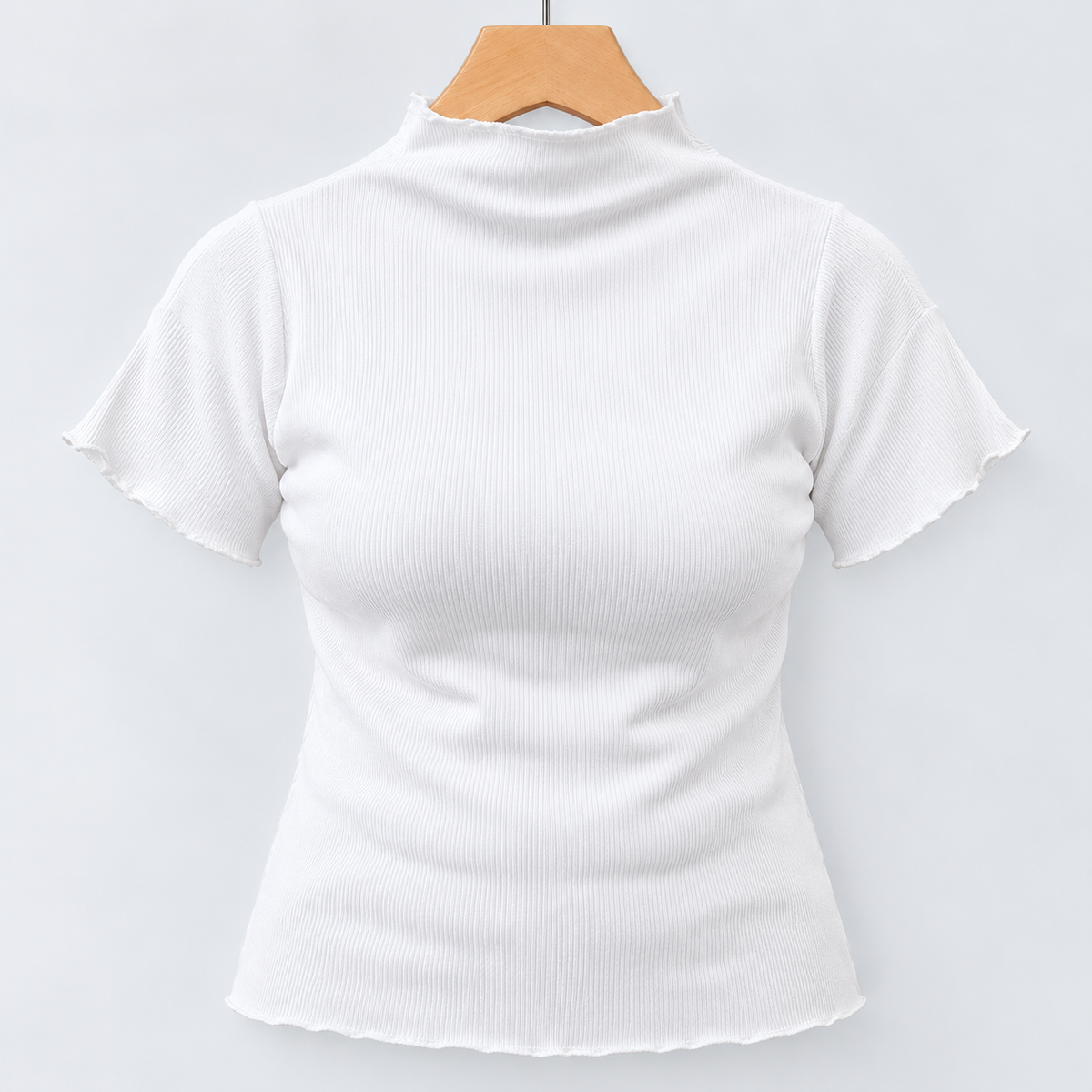 Ribbed Seamless High-Neck Short-Sleeve Top White