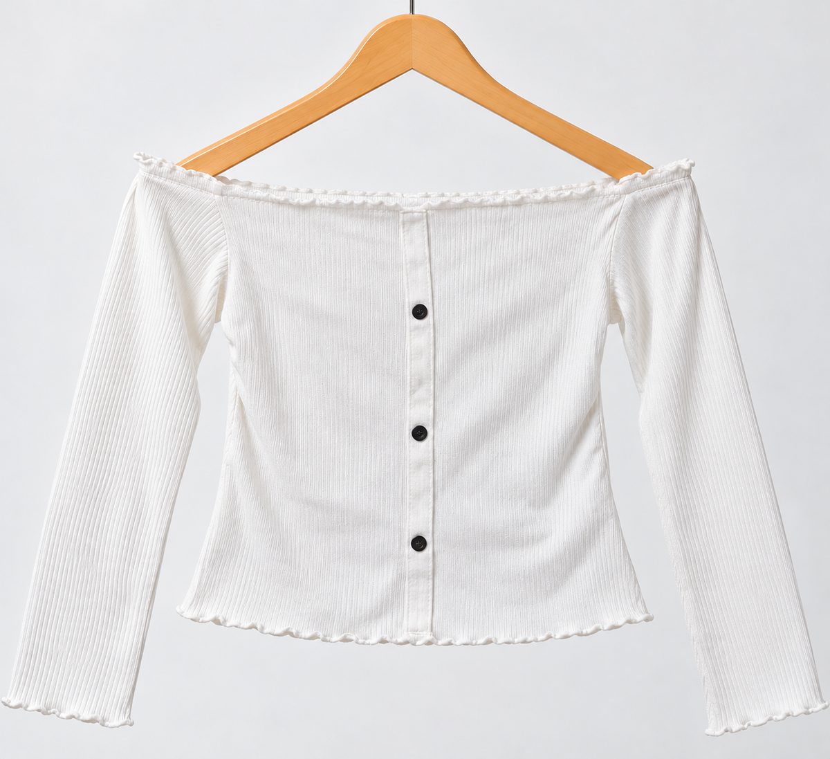 Off-Shoulder Full Sleeve Buttoned Top White
