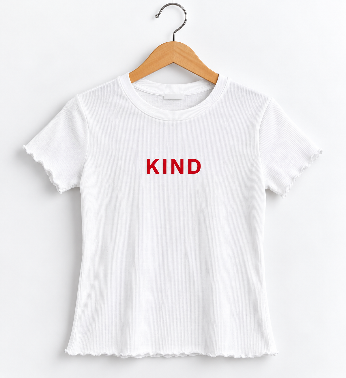 Ribbed Round Neck Short Sleeve Printed T-Shirt White