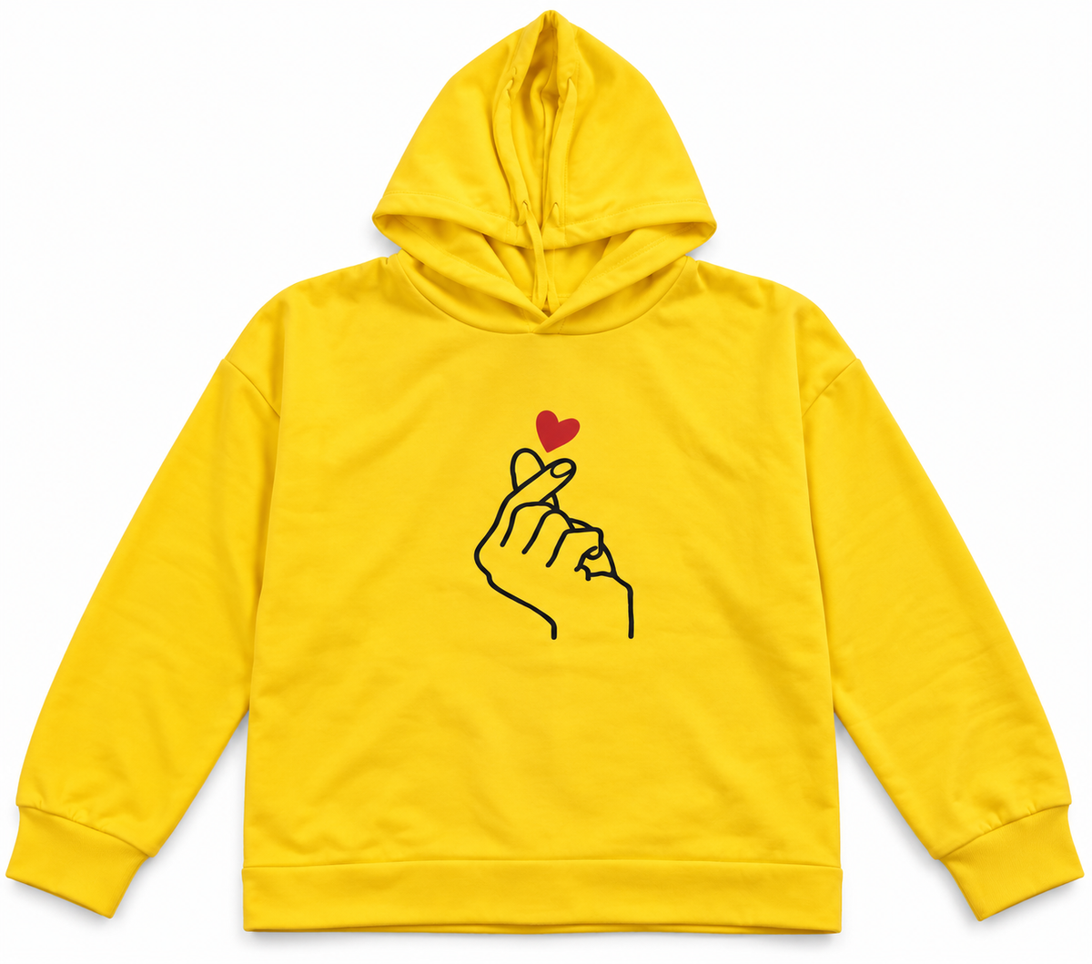 Finger Heart Print Hoodie Yellow