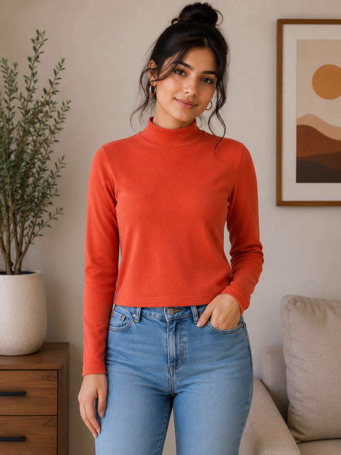 Mock neck top full sleeves