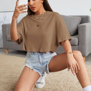 Drop Shoulder Rib Top Half Sleeves