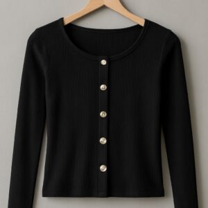 Round Neck Full Sleeves Button Top