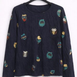Navy Blue Owl Printed Top