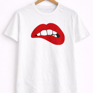 Men’s White Half Sleeve T-Shirt with Bold Red Lips Graphic