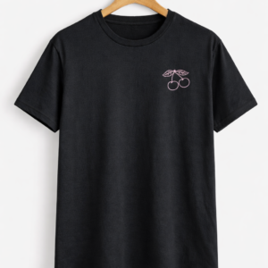 Black Half Sleeve T-Shirt with Cherry Embroidery