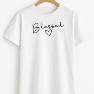 White Half Sleeve T-Shirt with “Blessed” Print