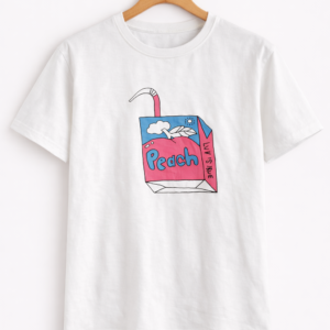 White Half Sleeve T-Shirt with Peach Juice Box Graphic Print