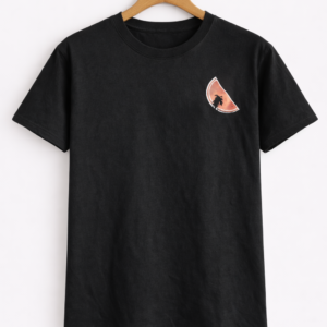 Black Half Sleeve T-Shirt with Sunset & Palm Tree Mini Graphic