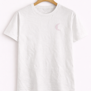 Unisex White Half Sleeve T-Shirt with Minimal Crescent Moon Print