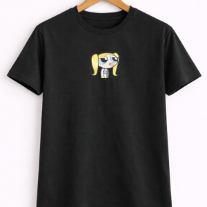 Men’s Black Half Sleeve T-Shirt with Mini Cartoon Girl Graphic
