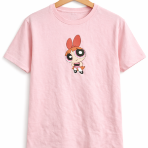 Cute Cartoon Girl Pink Half Sleeve T-Shirt