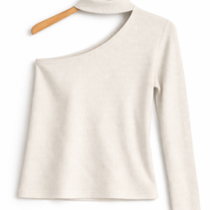 White One-Shoulder Ribbed Choker Top