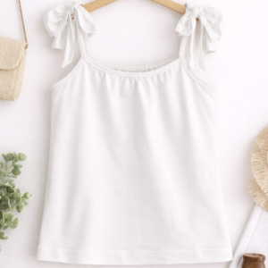 White Bow Strap Sleeveless Top