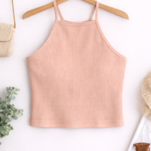 Blush Ribbed Halter Neck Crop Top