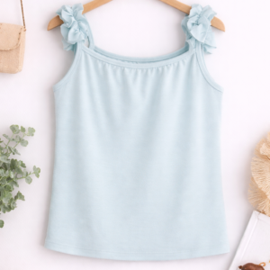Sky Blue Ruffled Shoulder Tank