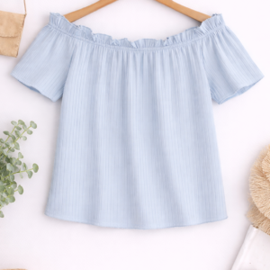 Sky Blue Off-Shoulder Ribbed Top