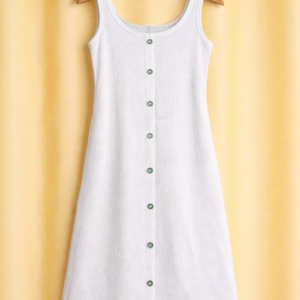 Women’s White Ribbed Button Front Dress