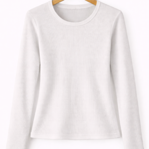 White Ribbed Full Sleeve Top