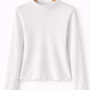 White Ribbed High-Neck Full Sleeve Top
