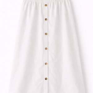 White Button-Front Midi Skirt