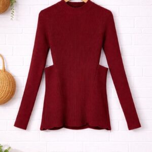 Burgundy Ribbed Cut-Out Top