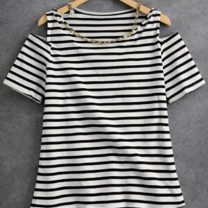 Black & White Striped Chain Top