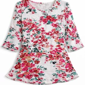 White Floral Print Casual Top