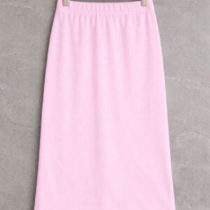 Baby Pink Ribbed Midi Skirt