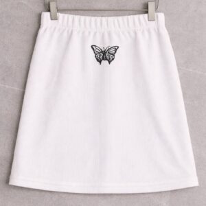White Butterfly Embroidered Ribbed Skirt