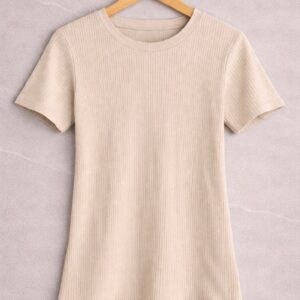 Beige Ribbed Half Sleeve Top