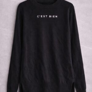 Black Ribbed Knit Full Sleeve Top