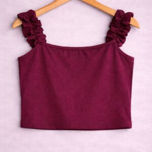 Dark Pink Ruffle Strap Crop Top