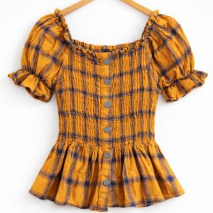 Mustard Check Smocked Top